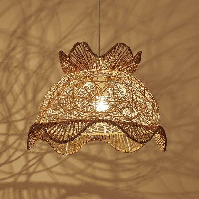 Rattan Weaving Scalloped Dome 1-Light Pendant Light