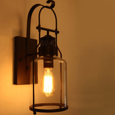 Industrial Iron Glass Jar 1-Light Wall Sconce Lamp