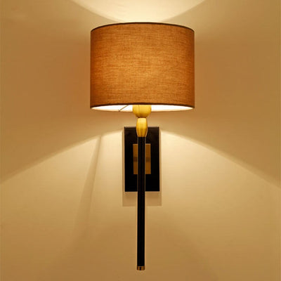 Modern Minimalist Coffee Fabric Cylinder Shade 1-Light Wall Sconce Lamp