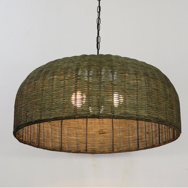 Vintage Rattan Weben Trommel 3-Licht Kronleuchter 