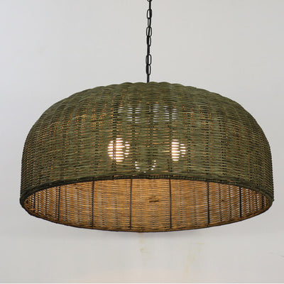 Vintage Rattan Weaving Drum 3-Light Chandelier