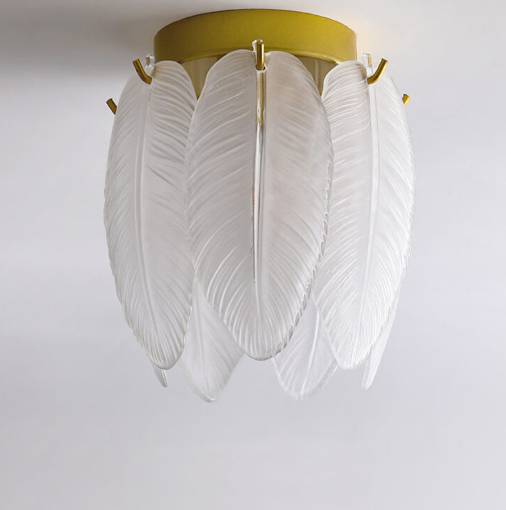 Light luxury Creative Feather Glass 1-Light Semi-Flush Mount Ceiling Light