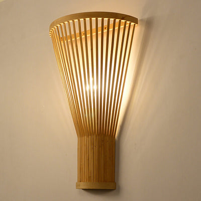 Vintage Bamboo Half Fan 1-Light Wall Sconce Lamp