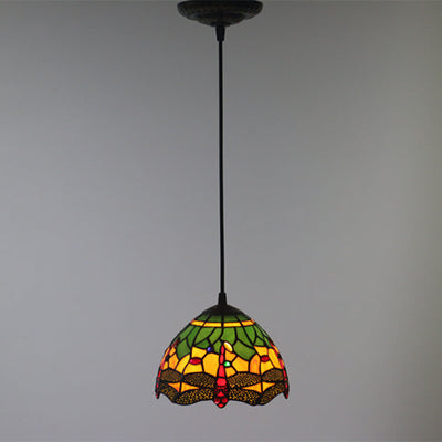 European Tiffany Dragonfly Stained Glass 1-Light Pendant Light