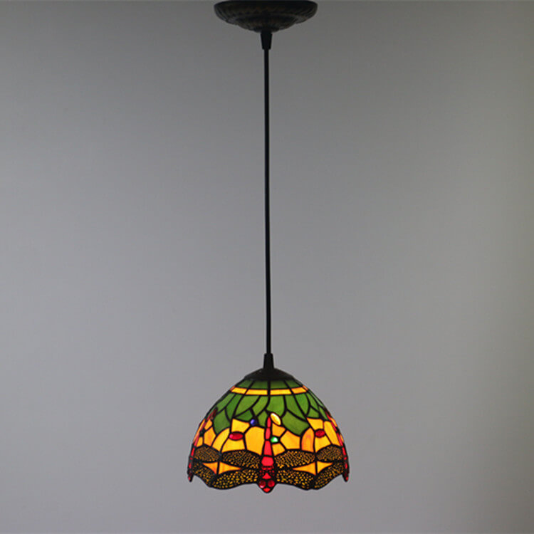 European Tiffany Dragonfly Stained Glass 1-Light Pendant Light