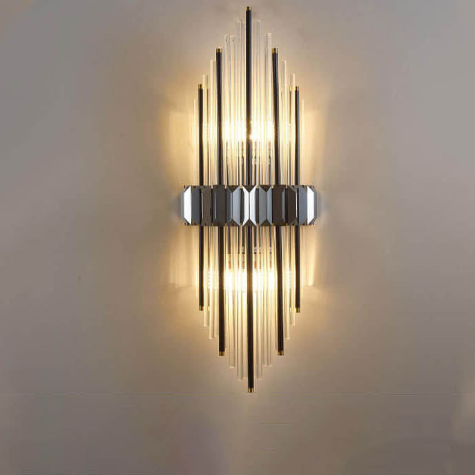 Modern Brass Crystal Tubular 2-Light Wall Sconce Lamp