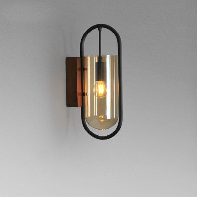 Vintage Ring Glass Wooden Chassis 1-Light Wall Sconce Lamp