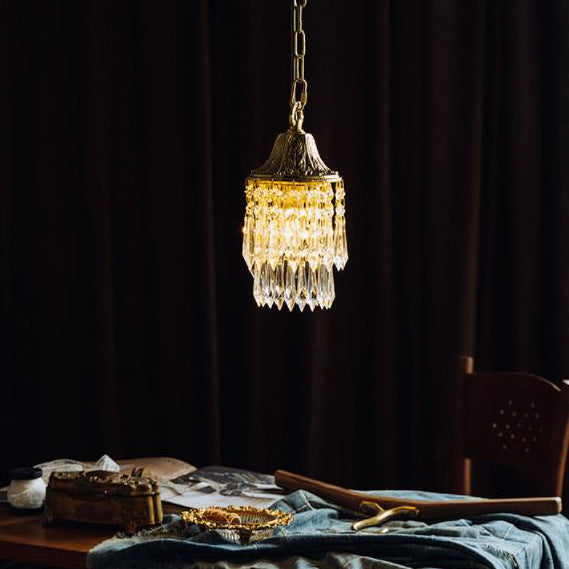 Lámpara colgante de 1 luz de cristal y latón con campanillas vintage 
