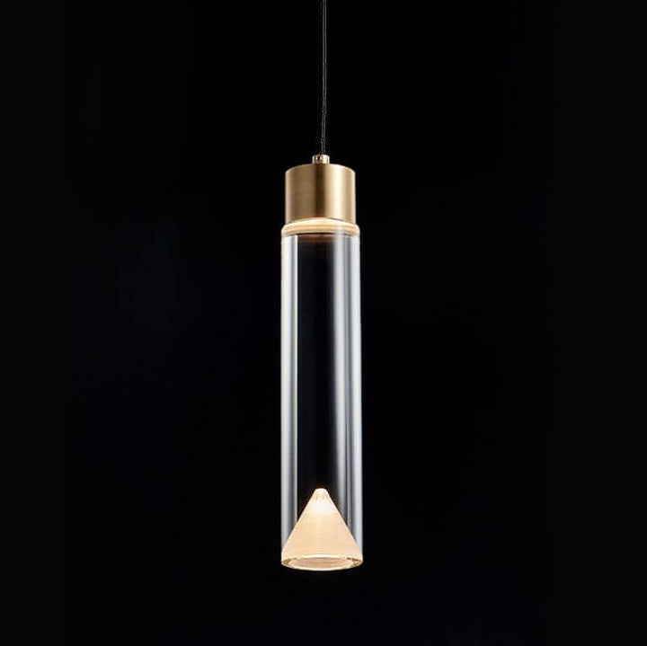 Moderne minimalistische kristallzylindrische Messing-LED-Pendelleuchte 