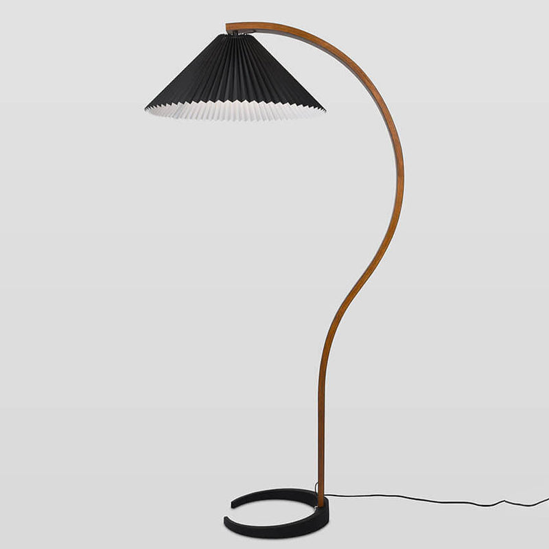 Vintage Stehlampe aus Holz mit plissiertem Schirm und 1 Leuchte 