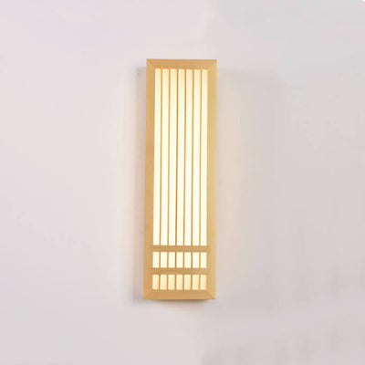 Simple Solid Wood Rectangular 1-Light Japanese Wall Sconce Lamp