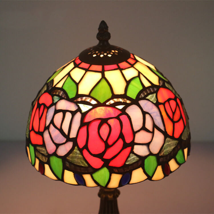 Lámpara de Mesa Retro Tiffany Flor de Rosa en Vidrio de Colores con 1 Luz 