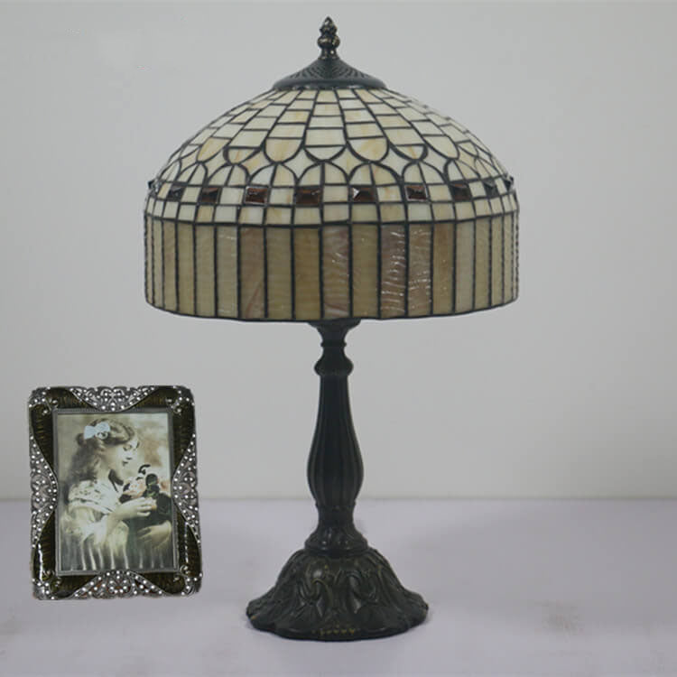 European Tiffany Yellow Baroque Glass 1-Light Table Lamp