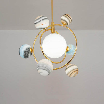 Modern Planet Round Glass 7-Light Chandelier