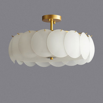 French Glass Round Drum 5/6 Light Semi-Flush Mount Ceiling Light