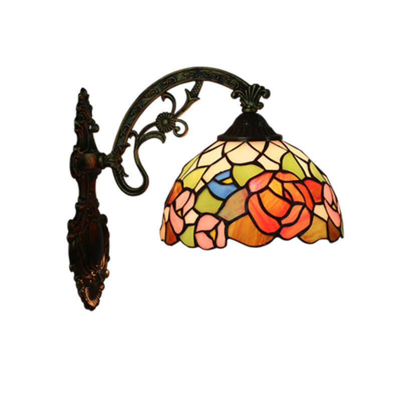 Lámpara de Aplique de Pared de Vidrio Tiffany con Flor de 1 Luz 