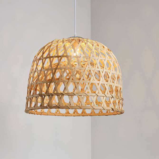 Modern Bamboo Weaving Dome Shape 1-Light Pendant Light