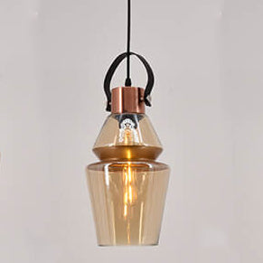 Industrial Amber Geometric Jar Glass 1-Light Pendant Light