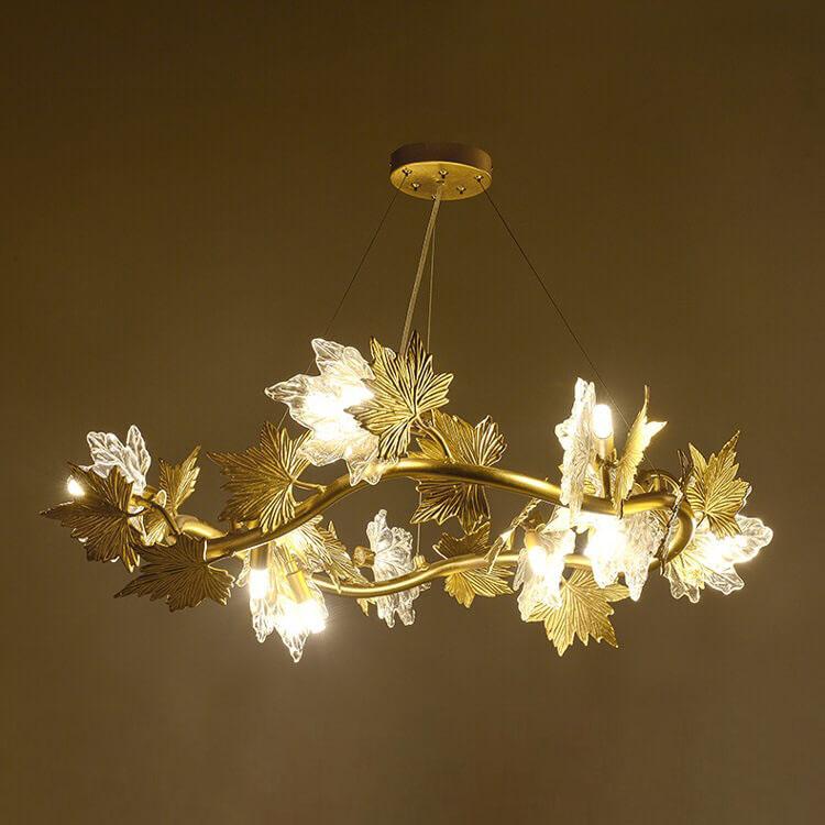 Moderner Ahornblatt Glas Aluminium 6-Licht Kronleuchter 
