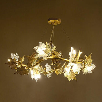 Modern Maple Leaf  Glass Aluminum 6-Light Chandelier