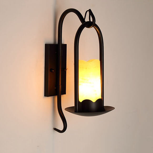 Vintage Cylinder Iron Marble Shade 1-Light Wall Sconce Lamp