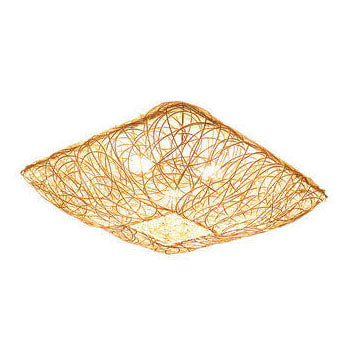 Modern Rattan Weaving Nest Square Shape 3-Light Flush Mount Ceiling Light