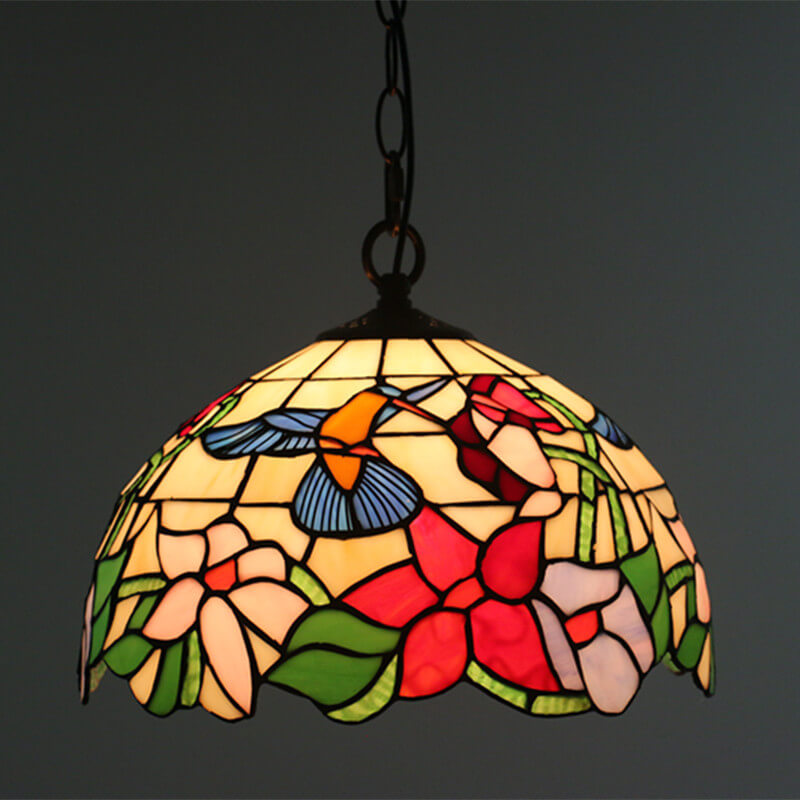 Cúpula de Vidrio Tiffany Europea con Vitral, Lámpara Colgante de 1 Luz 