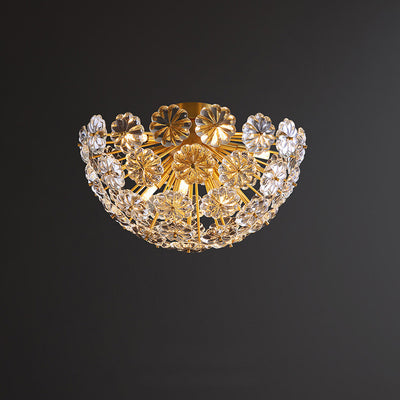 Modern Luxury Petal Crystal Full Brass Semi-Flush Mount Ceiling Light