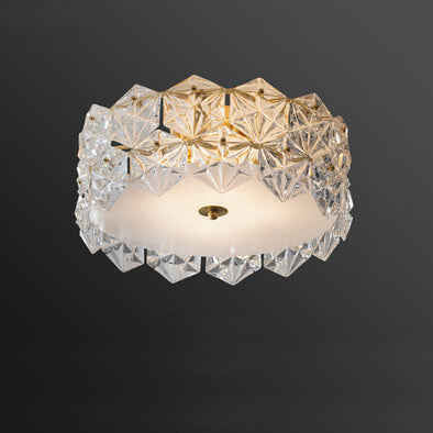 Modern Snowflake Glass Round Brass 4-Light Flush Mount Ceiling Light
