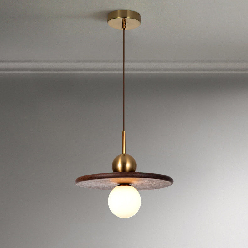 Vintage Nussbaum Massivholz Glaskugel 1-Licht LED Pendelleuchte 