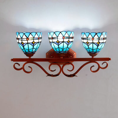 Tiffany Mediterranean Blue Stained Glass 3-Light Wall Light