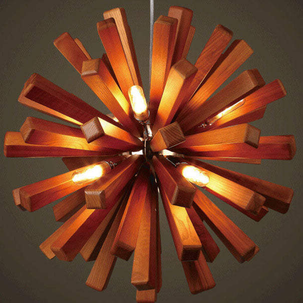 Creative Dandelion Sphere Wooden 10-Light LED Chandelier
