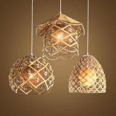 Creative Hemp Rope Weaving Hemp Balls 1-Light Pendant Light