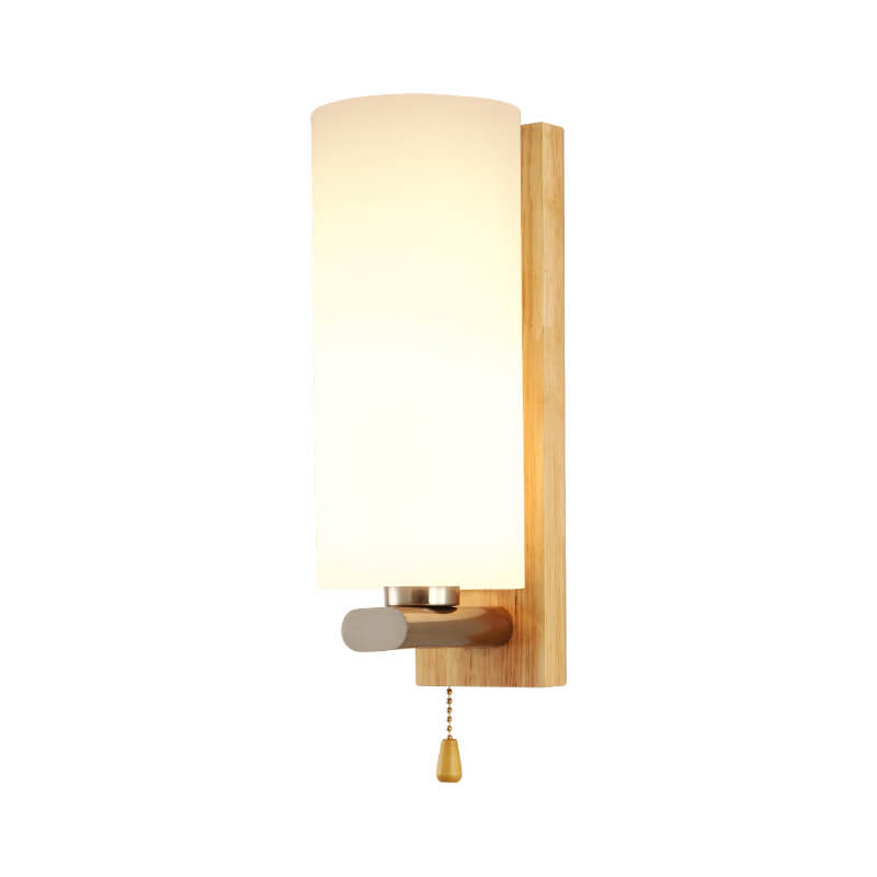 Nordic Wooden Glass Cylindrical 1-Light Wall Sconce Lamp
