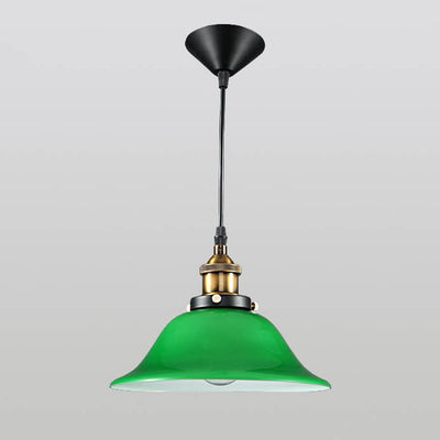 Vintage Industrial Green Bell Glass 1-Light Pendant Light