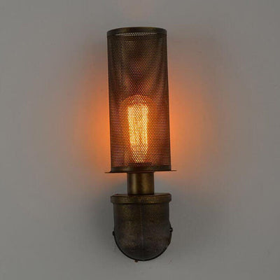 Industrial Vintage Cylinder Pipe Metal Mesh 1-Light Wall Sconce Lamp