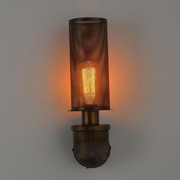 Industrial Vintage Cylinder Pipe Metal Mesh 1-Light Wall Sconce Lamp