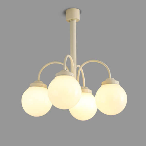 Araña de Luces de 4/6 en Vidrio Blanco Lechoso Vintage Francés 