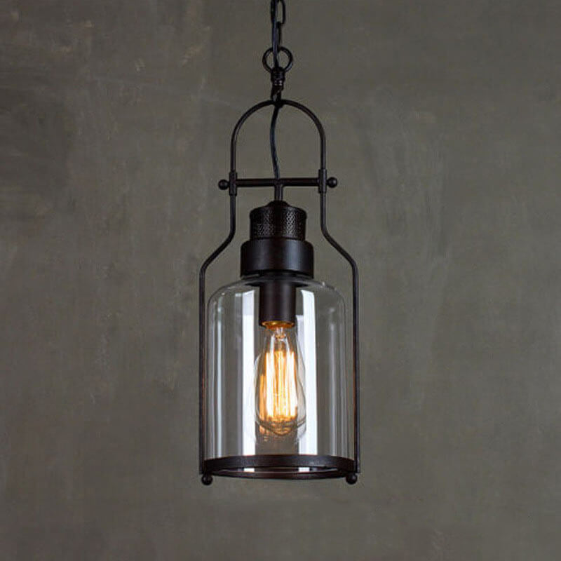 Industrial Vintage Iron Glass Jar 1-Light Pendant Light