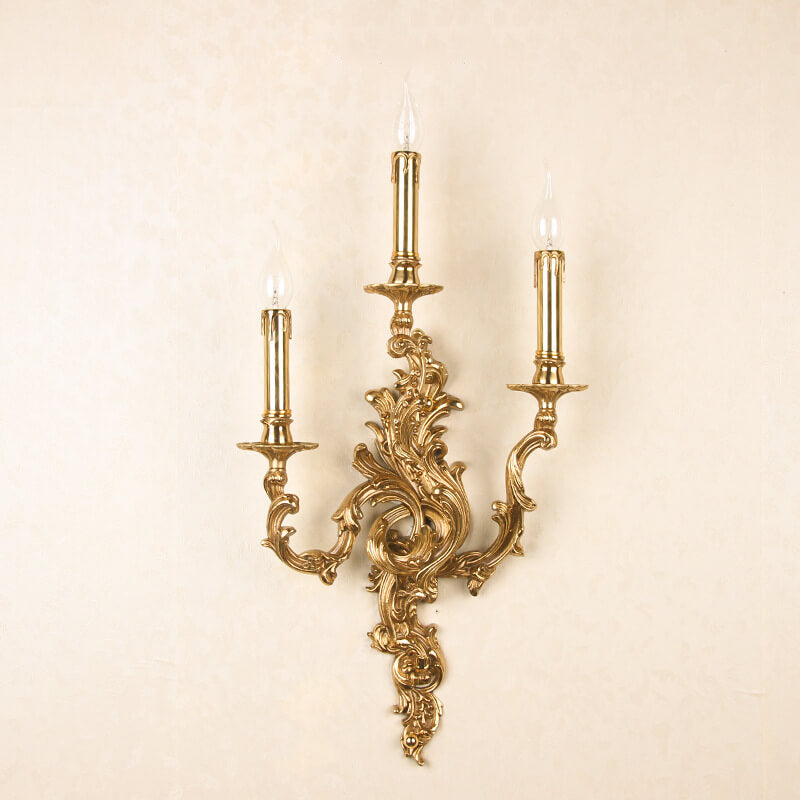French Vintage Brass Candle 2/3 Light Wall Sconce Lamp
