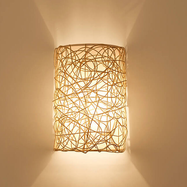 Rattan Weaving Half-Cylinder 1-Light Wall Sconce Lamp