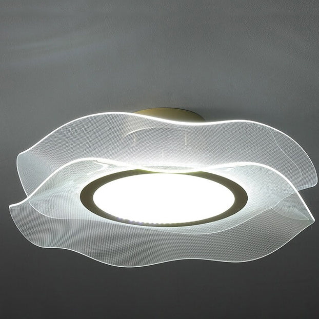 Lustre Plafonnier Semi-Encastré LED Feuille de Lotus Ronde en Acrylique de Luxe Créatif 