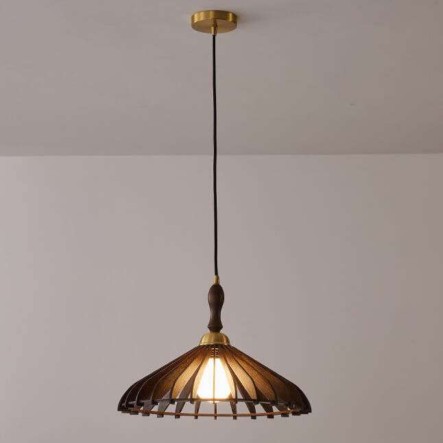 Vintage Wooden Umbrella Shape 1-Light Pendant Light