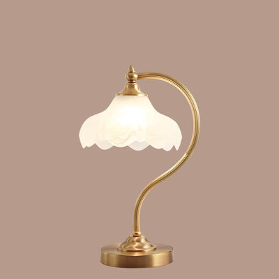 Vintage Brass Glass Petal Shade 1-Light Table Lamp