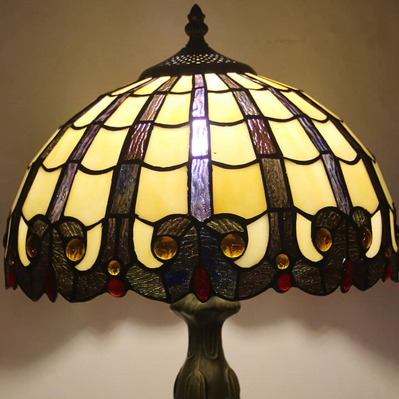 Vintage Tiffany Stained Glass Shade 1-Light Table Lamp