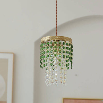 European Retro Copper Art Crystal 1-Light Pendant Light