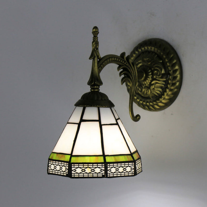 European Tiffany Square Stained Glass 1-Light Wall Sconce Lamp