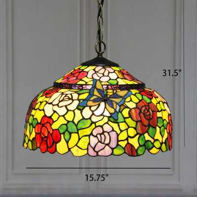 European Retro Tiffany Color Butterfly Design 1-Light Pendant Light