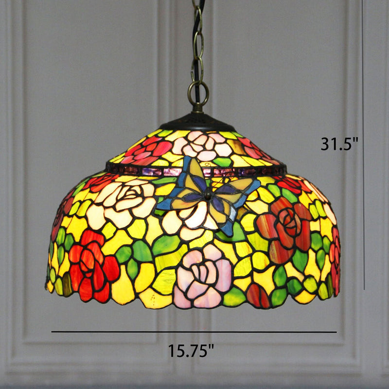 European Retro Tiffany Color Butterfly Design 1-Light Pendant Light