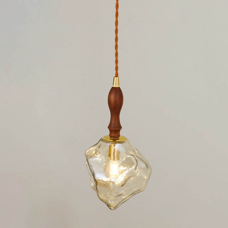 Vintage Lava Ice Cube Glass Walnut 1-Light LED Pendant Light